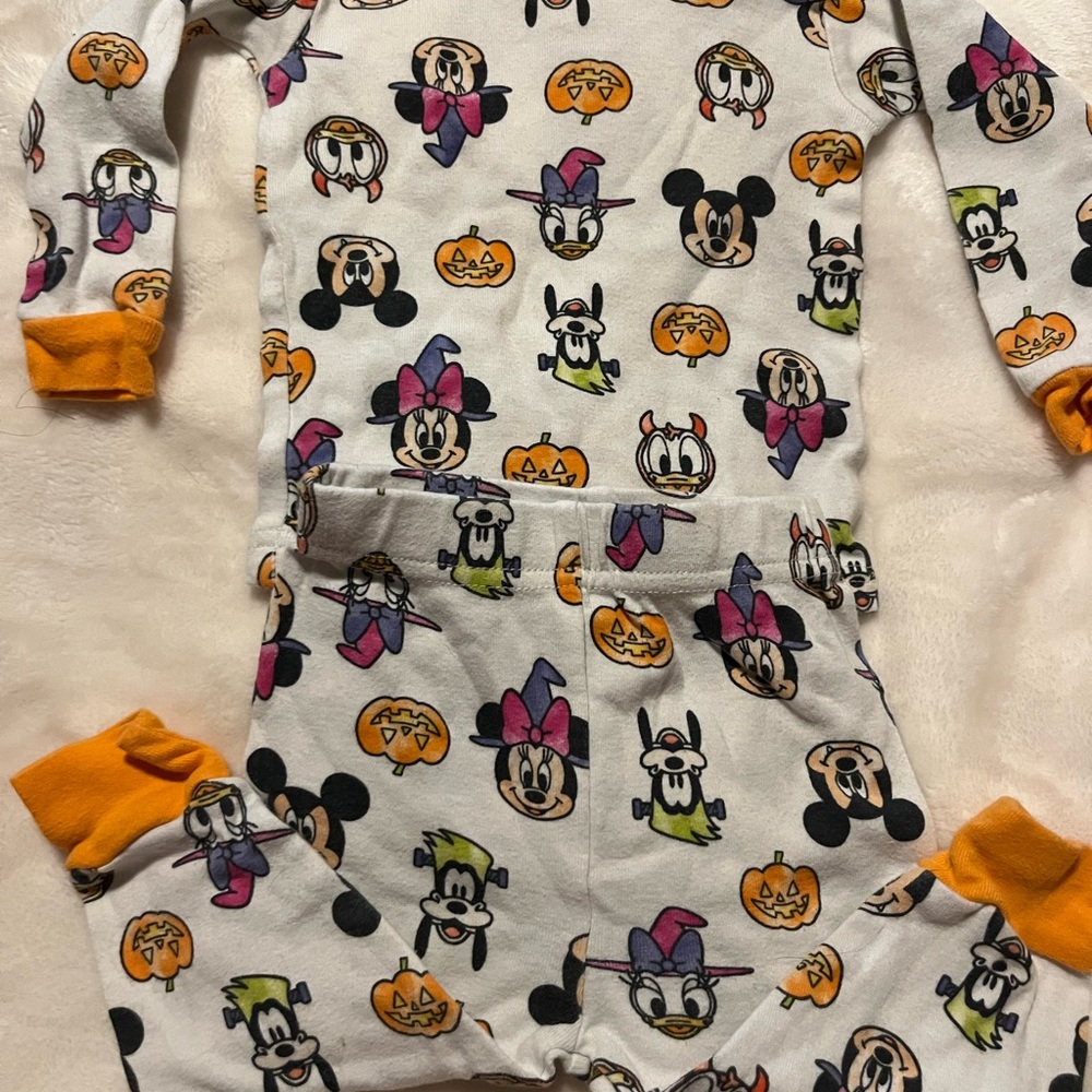 Disney Character Print Pajama Set with Orange Trim